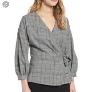 Halogen Houndstooth Wrap Blouse